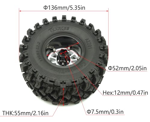 348g Weighted RC 2.2 Beadlock Wheels & Tire Set (4-Piece) Upgrades Accessories Rims for 1/10 SCX10 Wheels TRX4RC4WD and D90 RC Crawler Axial Remote Control Car 4pcs (White Black) - color: White Black