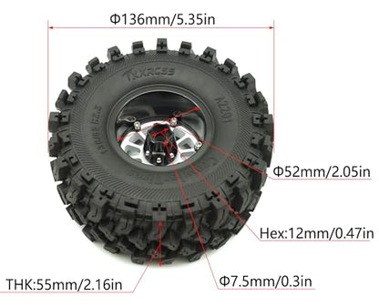 348g Weighted RC 2.2 Beadlock Wheels & Tire Set (4-Piece) Upgrades Accessories Rims for 1/10 SCX10 Wheels TRX4RC4WD and D90 RC Crawler Axial Remote Control Car 4pcs (White Black) - color: White Black