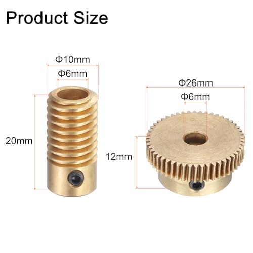 uxcell Worm Gear Set - 0.5 Module 50:1 Reduction Rate 6mm Hole Dia Gear Shaft and 6mm Hole Dia Gear Wheel 50T Drive Gear Box (Brass) - size: 6mmx5mm Bore, style: 0.5 Mod 50T