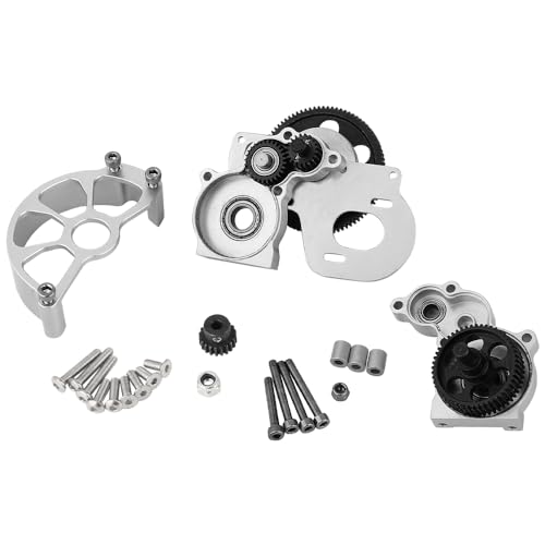 Metal Forward Transmission Assembled Gearbox with Steel Gear Set Compatible with Axial SCX10 & SCX10 II 90046 90047 1/10 RC Crawler Upgrade Parts,Half Open Shell (Silver) - color: Silver