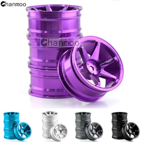 1/10 RC On Road Wheels Rims 12mm Hex Alloy Aluminum Drift Hubs For 1:10 Scale Rally Racing Car Tires Tamiya TT01 TT02 XV01 TA06 A959 PTG2 HPI KYOSHO HSP PTG2 Touring Street Tyres 4PCS (Purple) - color: Purple