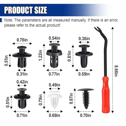100PCS Car Bumper Retainer Clips with Fastener Remover (5Tools) | Automotive Body Trim Fixed Clip, Auto Door Panel Push Pin, Universal Vehicle Plastic Rivets Kit with 5 Removers & Storage Box - size: 5Pcs Tools