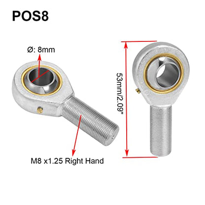 POS8 Rod End Bearing, 2pcs 8mm Bore Pre-Lubricated M8x1.25mm Metric Male Thread Right Hand Heim Joint with Jam Nuts - size: 8mm, style: POS