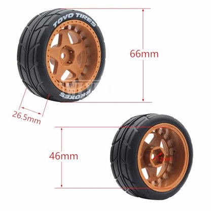 4PCS RC 1/10 On-Road Tires 65mm RC Rubber Tires w/Plastic Wheel Rim 12mm Hex Fit for 1/10 RC On-Road Rally Car HPI Tamiya TT01 TT02 Kyosho Wltoys 144001 - color: Brown 3