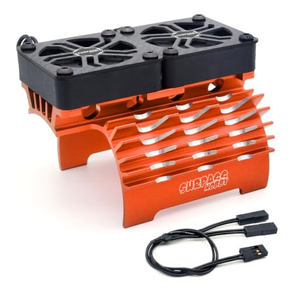 RC Cooling Fans 16000RPM,40mm Dual Car Motor Cooling Fans with Metal Heatsink for 1/5 1/6 Scale RC Car Truck Diameter 55-58mm Motor (Orange) - style: Orange