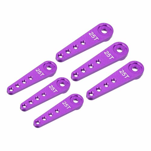 MECCANIXITY 6 Pcs Aluminum Servo Horn Long 25T 25 Teeth Steering Arm 37mm Length Purple Suitable for DIY RC Car/Boat/Airplanes Boat Model Accessories - color: Purple