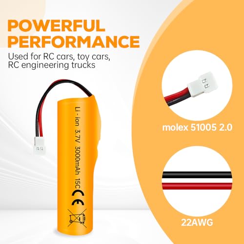sea jump 2PCS 3.7V 3000mAh Li-ion Battery with Molex Plug and USB Charging Cable for RC Engineering Vehicles Drifting Vehicles Trucks Off-Road Cehicles RC High-Speed Climbing Racing Cars RC Boats