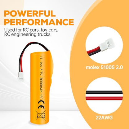 sea jump 2PCS 3.7V 3000mAh Li-ion Battery with Molex Plug and USB Charging Cable for RC Engineering Vehicles Drifting Vehicles Trucks Off-Road Cehicles RC High-Speed Climbing Racing Cars RC Boats