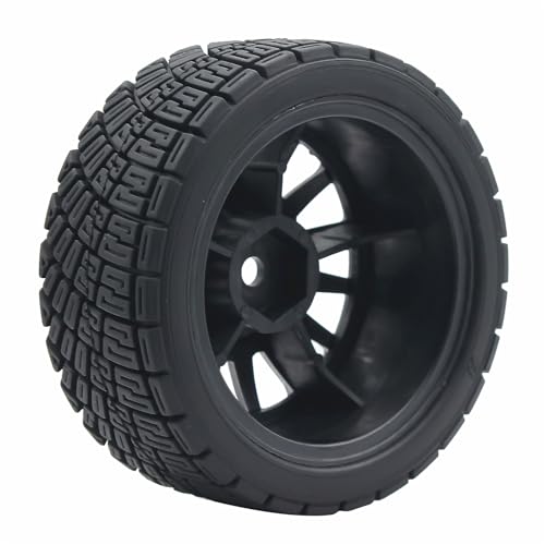 68mm 4PCS 1/10 RC On-Road tires and Hard Plastic wheels set Hex 12mm For WRC Drift Car Conversion 1/10 RC On-Road Car Traxxas Tamiya FW06 TT02 HPI HSP 94122 Kyosho W76 (Black) - color: Black