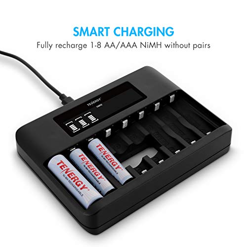 Tenergy TN480U 8 Bay LCD Display Fast Charger for NiMH/NiCD AA AAA Rechargeable Batteries and 8 Pack 2500mah AA Rechargeable Batteries - size: Charger + 8xAA