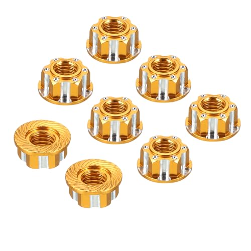 MECCANIXITY Hexagonal Nuts Aluminum M4 RC Wheel Carving Hex Nuts Dustproof Anti-Skid Mount Cap for 1/10 RC Model Car Trucks Off Road Car Upgraded Parts Pack of 8(Gold) - color: Gold