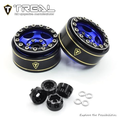Treal 1.0 Beadlock SCX24 Wheels (4P) Classic 5-Star 1" Micro Bead lock Wheel for Axial 1/24 Dodge Deadbolt Betty C10 Gladitor Bronco 27.3g (Black-Blue) - color: Black-Blue