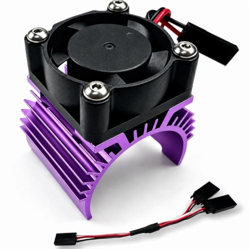 Aluminum 380/390 Motor Heatsink Cooling Fan with Y Cable Dupont Fits for 16101 16102 16103 16104 16106 16201 SCY JJRC C8805 MJX HBX HSP Wltoys Himoto Redcat 1/16 1/18 RC Car (Purple) - style: Purple