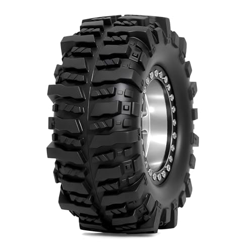 REDSPIDER 4PCS 1.9" RC Crawler Tires Mud Slingers (OD 95mm/3.75") & Beadlock Wheels, Deep Dish -10.4mm Negative Offset Rim for 1/12 MJX H12Y, MN128, MN82S, LC79 (Silvery) - color: Silvery