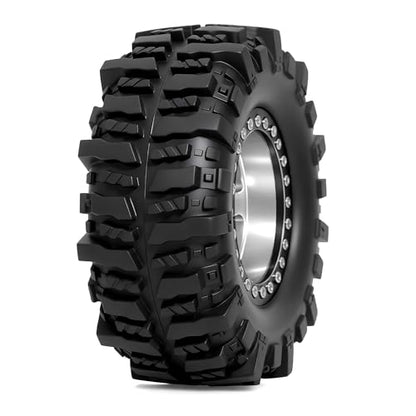 REDSPIDER 4PCS 1.9" RC Crawler Tires Mud Slingers (OD 95mm/3.75") & Beadlock Wheels, Deep Dish -10.4mm Negative Offset Rim for 1/12 MJX H12Y, MN128, MN82S, LC79 (Silvery) - color: Silvery