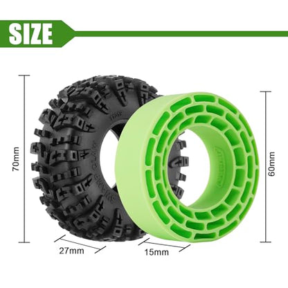 INJORA 1.3 Silicone Rubber Inserts and Cling On Tires for SCX24 TRX4M AX24 1/18 1/24 Micro Crawler Upgrade(Green) - color: Green