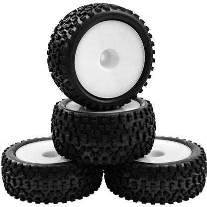 4Pack HIRCQOO OD 88mm/3.46" Front and Rear Rubber Tire Tyre & Plastic Wheel Rims 12mm Hex Hub Compatible with Redcat HPI HSP ExceedRC Kyosho Losi 1/10 Scale Off Road Buggy (White) - color: White