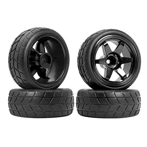 RC Drift Wheels and Tires Tyres 1/10 1/16 RC Wheels Preglued 4PCS 12mm Hex RC Wheels and Tires Tyres OD 2.58" with Foam Inserts for Traxxas Tamiya Kyosho HPI for 1/14 1/18 RC Off On Road