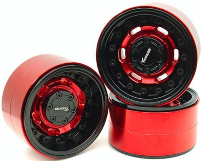 RC 1.9 Beadlock Wheels Adjustable 2 Offsets Rims Hub Aluminum Upgrades for 1/10 RC Crawler Axial SCX10 RR10 Wraith TRX4 TRX-6 XN (Red & Black) XN1909 - color: Red & Black