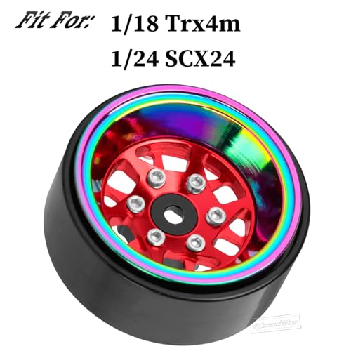 RC 1.3" Beadlock Wheels 1.3 rc Wheels for RC Crawler 1/18 TRX4M,1/24 SCX24,Alloy Aluminium 1.3 Beadlock Wheels 1.3 rc Rims,4pcs,Red - color: Red(4pcs)