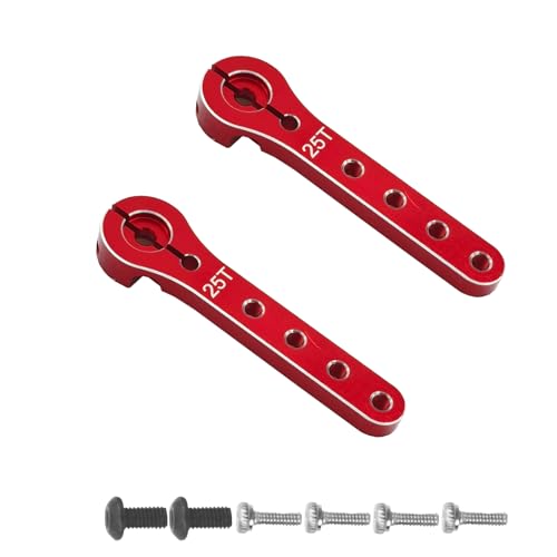 2pcs Aluminum 25T Servo Horn 56mm M2.5 Thread Metal 25 Teeth Extension Steering Servo Arm Compatible with 30-100CC Balsa Airplanes RC Plane Helicopter Car (Red) - color: Red