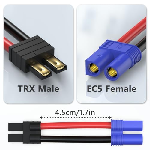 Cordro 2 Pair RC LiPo Battery Connector Adapter Compatible with TRX/Traxxas Lipo Battery Plug to EC5 Male Female on ESC Charger