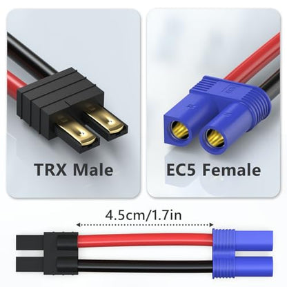 Cordro 2 Pair RC LiPo Battery Connector Adapter Compatible with TRX/Traxxas Lipo Battery Plug to EC5 Male Female on ESC Charger