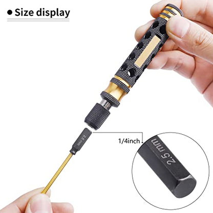 5-in-1 Titanium RC Screw Driver Set-1/4" Driver Drill Bits 1.5mm 2.0mm 2.5mm Hex Allen Wrench Keys & 7.0mm Nut Driver & 4.0mm Phillips RC Tool Set for Traxxas Arrma Axial Losi