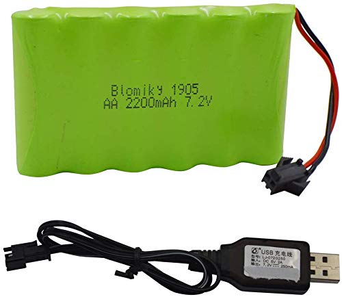 Blomiky 7.2V 2200mAh Ni-MH Rechargeable AA Battery Pack with SM-2P Black Plug and USB Cable for Old Version 15 Channel 2.4G Huina 1550 550 RC Excavator / 7.2V NiMH