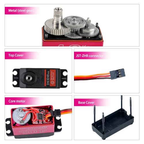2 Pack DS3240 40KG Waterproof Full Metal Gear 180 Degree Digital Servo 6V with 25T Servo Arm for 1/8 1/10 RC Car Crawler Truck Mechanical Arm