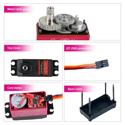 2 Pack DS3240 40KG Waterproof Full Metal Gear 180 Degree Digital Servo 6V with 25T Servo Arm for 1/8 1/10 RC Car Crawler Truck Mechanical Arm