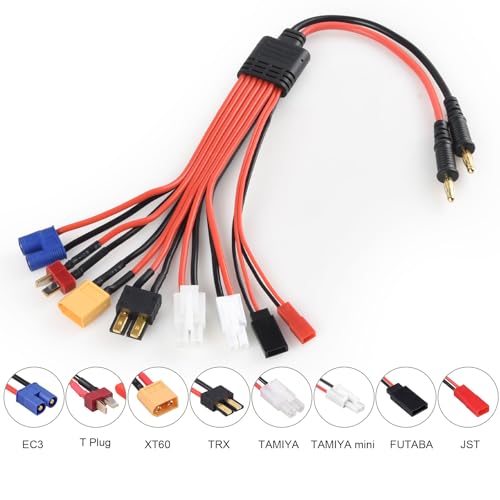 RC Lipo Battery Charger Adapter Connector Splitter Wire 8 in 1 – Universal Connector to XT60/ 4.0mm Banana Plug Lead Cable for TRX, T-Plug, Futaba, Tamiya Mini, XT60, EC3, JST,Tamiya (4.0mm Banana)