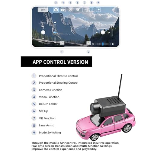 Wltoys Mini RC Car, 1:64 Scale FPV RC Drift Car with 720P HD Camera, 2.4GHz Transmitter, WiFi App Control with Gyro, LED Lights, Mini Racing Toys (Rose Red) - color: Rose Red