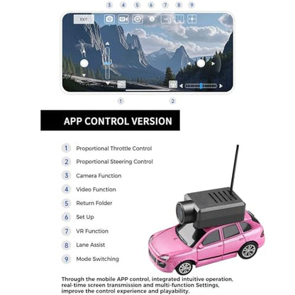 Wltoys Mini RC Car, 1:64 Scale FPV RC Drift Car with 720P HD Camera, 2.4GHz Transmitter, WiFi App Control with Gyro, LED Lights, Mini Racing Toys (Rose Red) - color: Rose Red