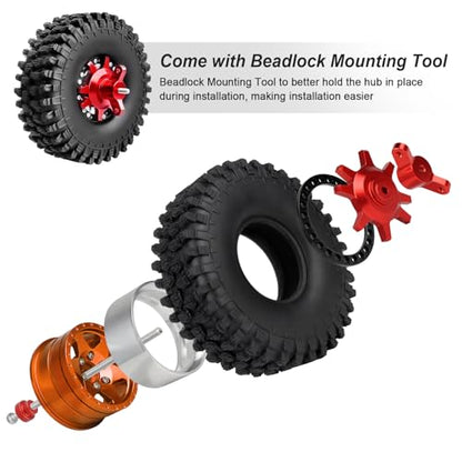 Hobbypark 1.9 Beadlock Wheels and Tires 120mm / 4.72inch Height and Mounting Install Tool for 1/10 RC Crawler with Foam Inserts,Set of 4 (Orange&Black) - color: Orange&black