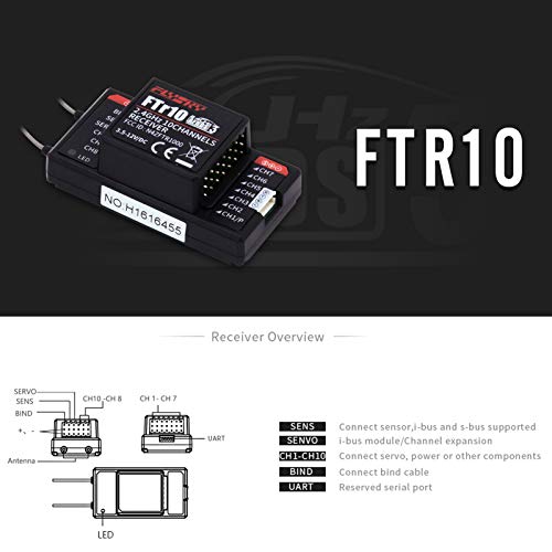 GoolRC Flysky FTR10 Receiver, 2.4GHz 10CH AFHDS 3 Remote Control Receiver Dual Antenna Support i-Bus/S-Bus/PPM Output for PL18 Transmitter RC Drone Airplane Helicopter