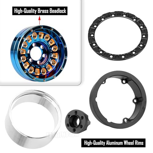1.9 Brass Beadlock Wheel Rim for 1/10 SCX10 SCX10 II 90046 SCX10 III AXI03007 SCX10 Pro TRX4 TRX6 Gen7/8 D90 VS4-10 MST CFX RC Crawler Car,Brass Beadlock & Aluminum Deep Dish Rim,Colorful - color: Colorful - (4Pcs Rim)