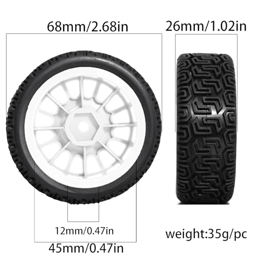 1/10 On-Road Racing Tires,68mm OD RC Rubber Wheels Tires Set 12mm Hex Fit for Traxxas HSP Tamiya TT01 TT02 HPI Kyosho HSP 1/10 On-Road Touring Car (White 2)