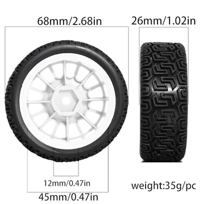 1/10 On-Road Racing Tires,68mm OD RC Rubber Wheels Tires Set 12mm Hex Fit for Traxxas HSP Tamiya TT01 TT02 HPI Kyosho HSP 1/10 On-Road Touring Car (White 2)