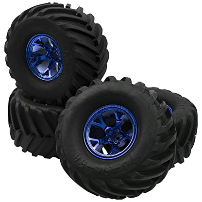 5.31''OD Rubber Tires & Wheel Rim 12mm Hex Hub Compatible with Traxxas Rustler HPI HSP Volcano Tamiya Exceed Himoto 1/10 Off-Road Monster Truck,135mmx73mm (Blue) - color: Blue