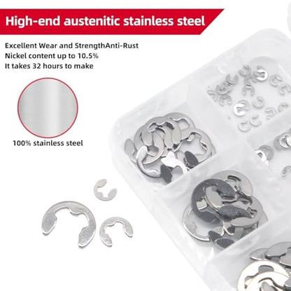 150Pcs E-Clip External Retaining Rings Snap Rings Assortment Set, 304 Stainless Steel C-Clip Kit, 10 SAE Sizes Circlip Snap Rings M1.5- M10 - size: 150pcs C-clip stainless steels