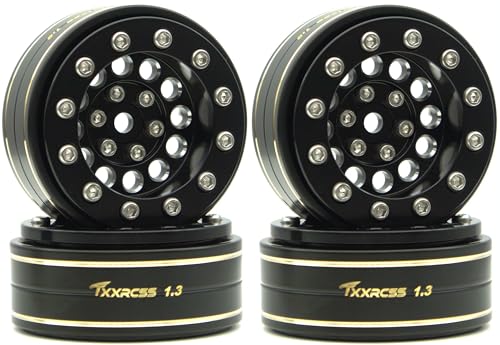1.3 Beadlock Wheels & Brass Ring Weight 46.5g Adjustable Offset-3mm 1.3 Wheels Hex 7mm for 1/18 1/24 RC Crawlers Upgrade 4Pc YK (Black) - color: Black
