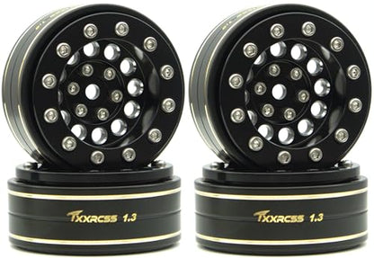 1.3 Beadlock Wheels & Brass Ring Weight 46.5g Adjustable Offset-3mm 1.3 Wheels Hex 7mm for 1/18 1/24 RC Crawlers Upgrade 4Pc YK (Black) - color: Black