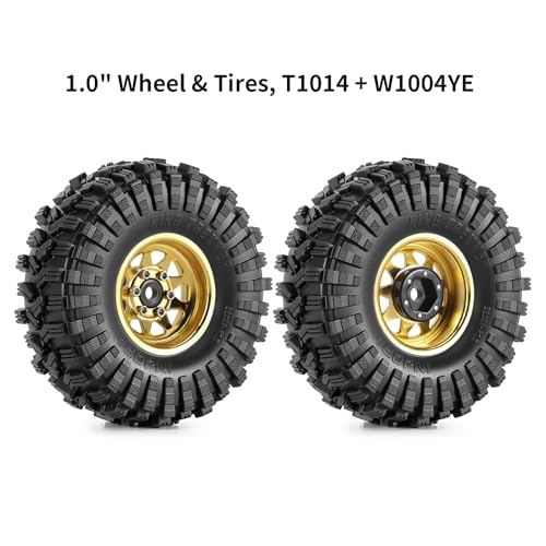 INJORA 1.0 Beadlock Wheel Tires Set -3.78mm Offset Wheel Rims for 1/18 1/24 RC Crawler Car Axial AX24 SCX24 FMS FCX24 TRX4M,Yellow(W1004-T1014) - color: Yellow
