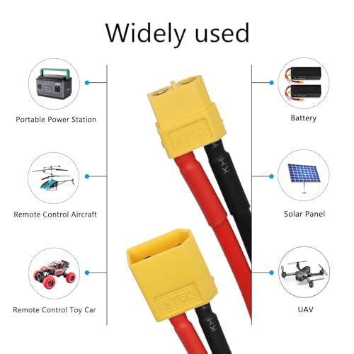 XT60 Parallel Battery Connector Cable, 12AWG XT60 Y Splitter Adapter Cable | 2Pcs XT60 RC Lithium Paralle Power Cord 1FT, 1 Female to 2 Male Y Splitter Adapter Cable, Plug and Play, for RC Multicopter - style: XT60 1 Female to 2 Male Cable