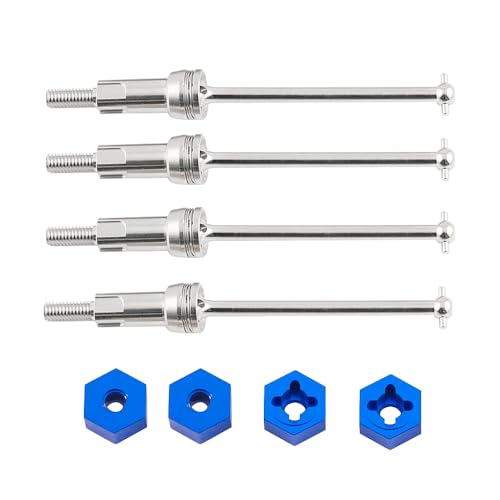 Steel Front Rear CVD Axles Drive Shafts Set with Aluminum 7075 Wheel Hex for Arrma 1/18 Granite Grom Mega 380 Brushed 4x4 Monster Truck RTR Upgrade Parts (Silver) - color: Silver