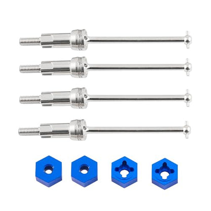 Steel Front Rear CVD Axles Drive Shafts Set with Aluminum 7075 Wheel Hex for Arrma 1/18 Granite Grom Mega 380 Brushed 4x4 Monster Truck RTR Upgrade Parts (Silver) - color: Silver