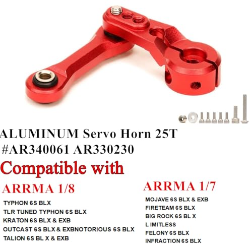 Aluminum 25T Servo Horn & Steering Linkages Tie Rod for Arrma 1/7 Infraction Felony Limitless 1/8 KRATON Notorious Outcast Talion and EXB Cars Upgrades Part,Replace #AR340061 AR330230(Red) - color: Red