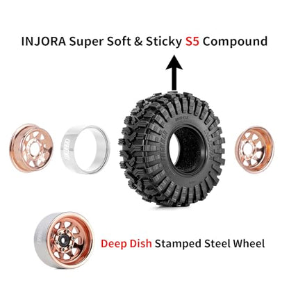 INJORA 1.0 Beadlock Wheel Tires Set -3.78mm Offset Wheel Rims for 1/18 1/24 RC Crawler Car Axial SCX24 FMS FCX24 TRX4M,Rose(W1004-T1014) - color: Rose