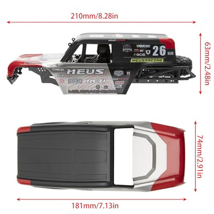 MEUS RACING MB24 SCX24 Body 5.2in 132MM Body Shell ABS+Nylon Carbon Fiber Chassis for 1/24 Axial SCX24 Bronco JLU B-17 C10 Toy Vehicles and Accessories (Red) - color: Red